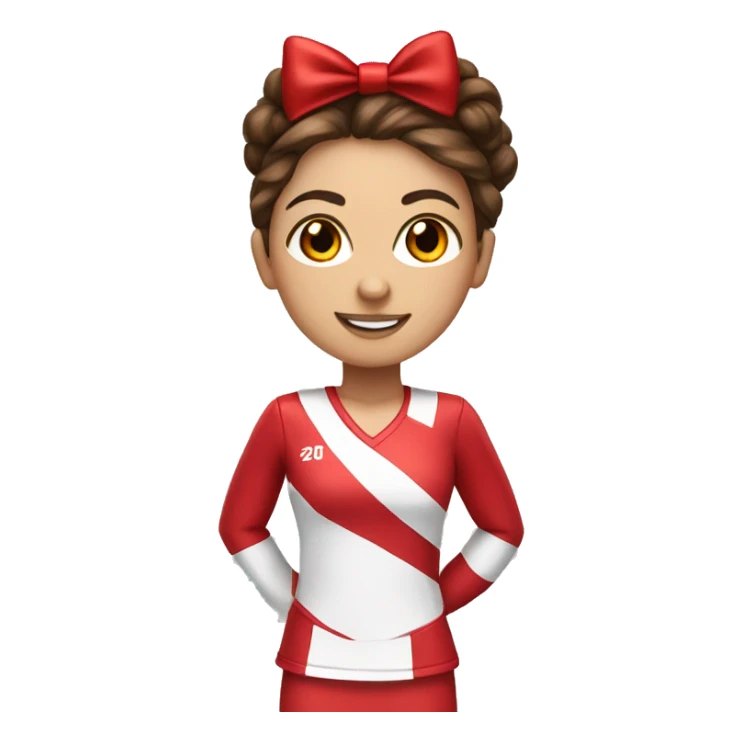 Cheerleader with brown hair, red bow and red Pom poms sticker