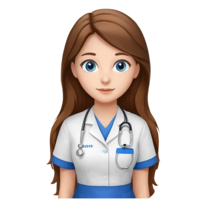 pretty female nursing student with long brown hair, blue eyes inside a classroom at university sticker