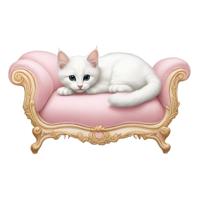 Realistic white kitten laying on soft pink rococo futon sticker
