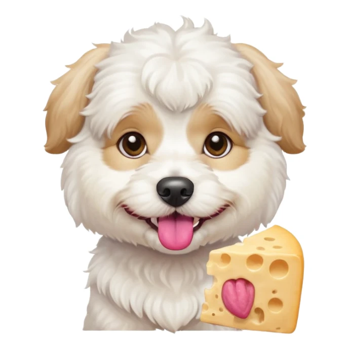 white dog cavachon stay and want to eat cheesee sticker