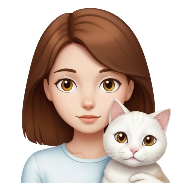 brown hair girl with white cat sticker