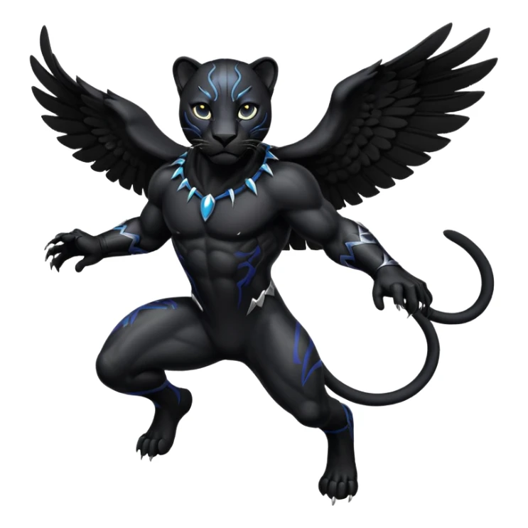 Black winged panter in jump, like bagira, has wings sticker
