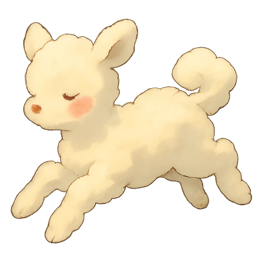 soft vanilla cloud doe with rosy cheeks, floating in the air, ghibli style sticker