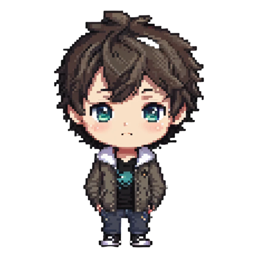 adorable chibi boy with big eyes and casual clothes sticker