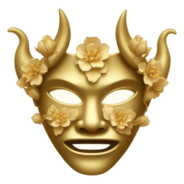 Golden feminine oni mask with floral pattern on it  sticker