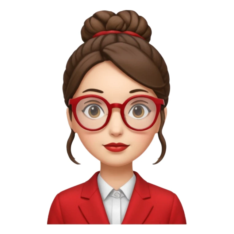 woman with bun hair with red suit and glasses sticker