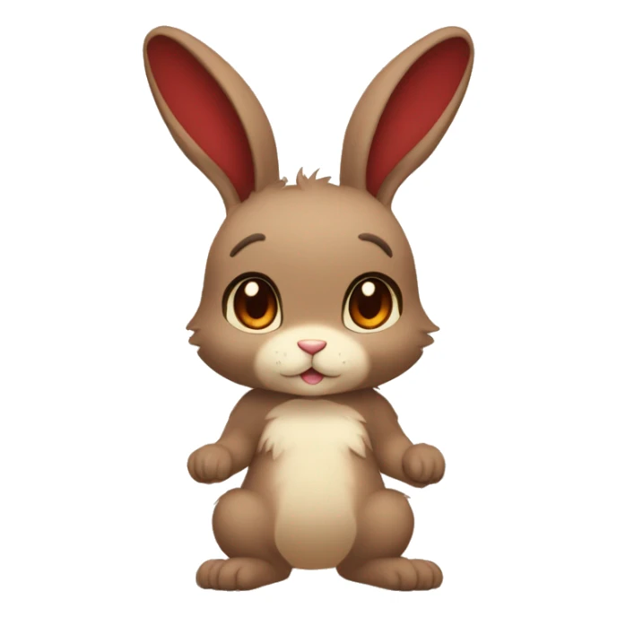 Cute, Chibi, Anthro, Fur-Sona, Dark-Brown, Normal-type-Ground-type Tan-Rabbit-Fakémon with Dark-Red eyes, beige belly, beige paws, beige feet, beige freckles, full body sticker