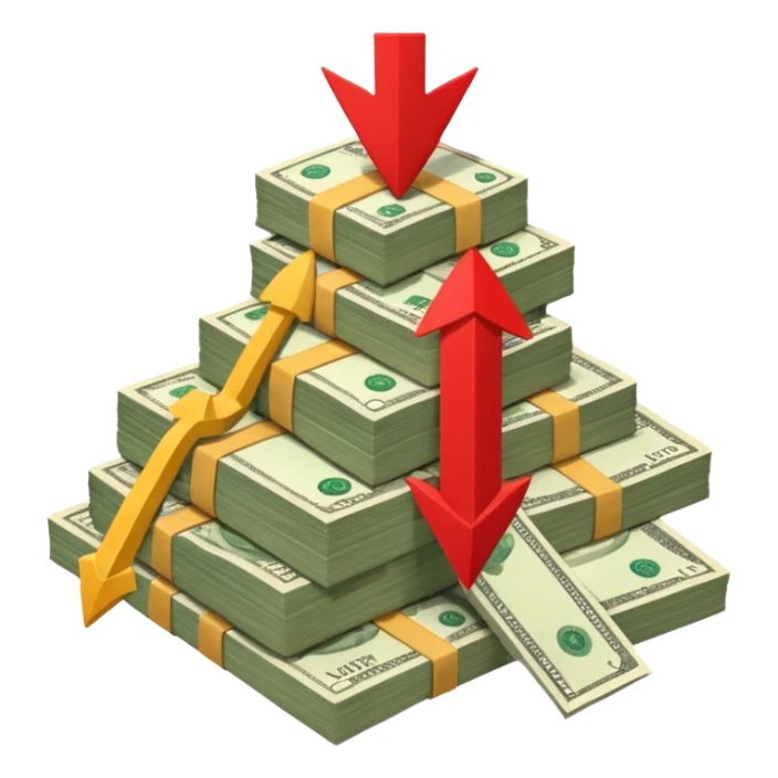 a pile of money with red arrow up with a strategy paper background sticker
