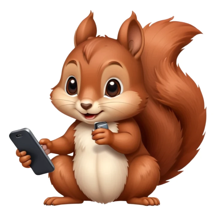 cute brown squirrel with blushing red cheeks holding a smartphone in its paw sticker