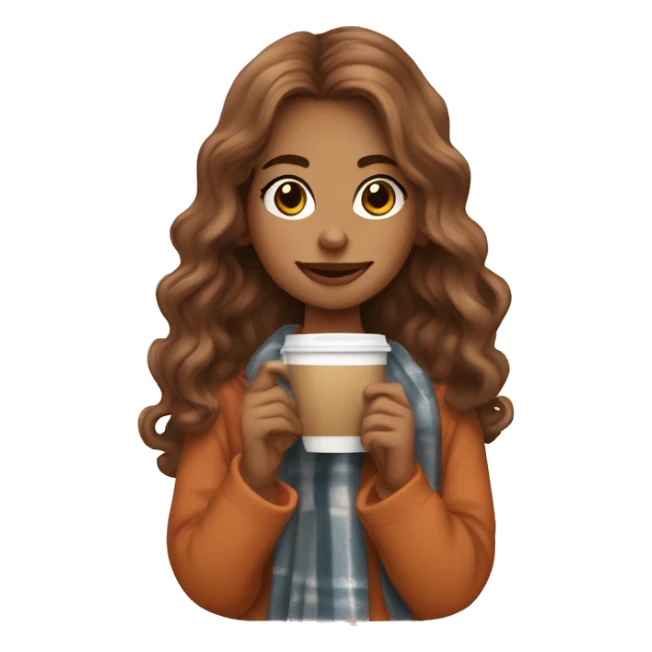 Auburn long wavy haired girl in with a blanket and a latté coffe sticker