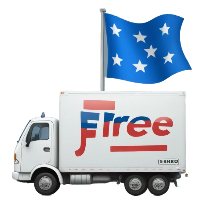 truck for transporting goods with a Text "FREE" on a flag with blue unique color sticker