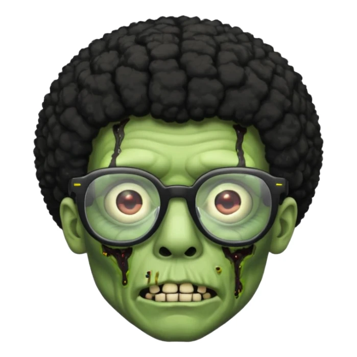 A green zombie with a black Afro and glasses sticker