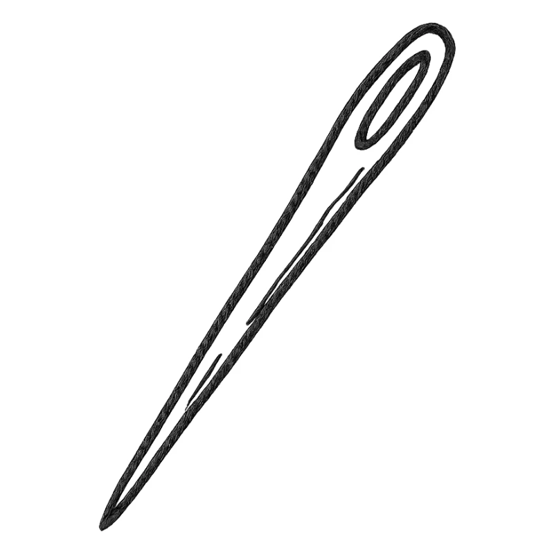 hand-drawn style sewing needle icon, black outlined, no fill sticker
