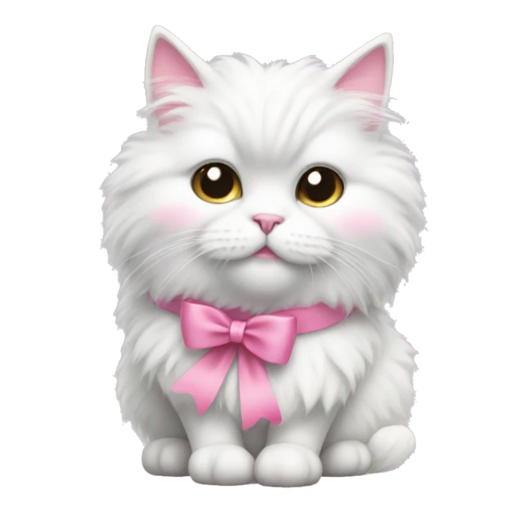 White fluffy cat with a pink bow around its neck sticker