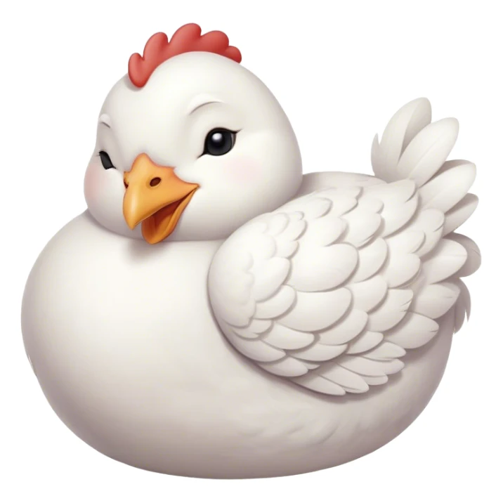 Meme-Worthy Cute Sleeping White Chicken Portrait Emoji, Head resting peacefully with a contented smile, showcasing a delightfully compact build and a luxuriously soft white plumage, eyes shut in a serene, restful nap, Simplified yet hilariously adorable features, highly detailed, glowing with a soft, drowsy light, high shine, relaxed and utterly lovable, stylized with an air of playful laziness, bright and heartwarming, soft glowing outline, capturing the essence of a comically sleepy chicken, so meme-worthy it feels like it could instantly become the next viral sensation of adorable slumber! sticker
