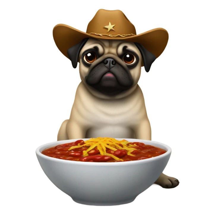 Pug with cowboy hat with bowl of chili sticker