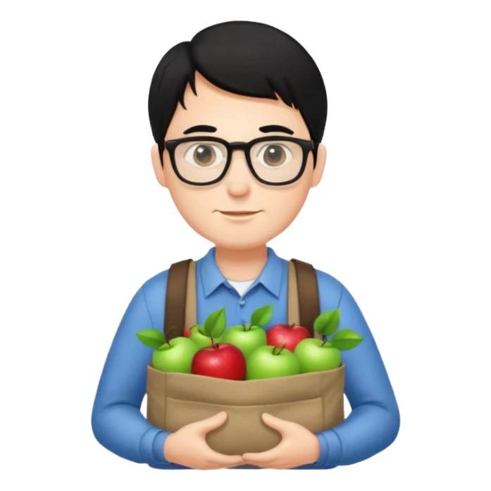 a white man with black hair carrying Apple bags sticker