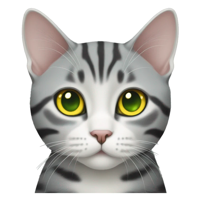 black American shorthair cat with yellow-green eyes, cute sticker