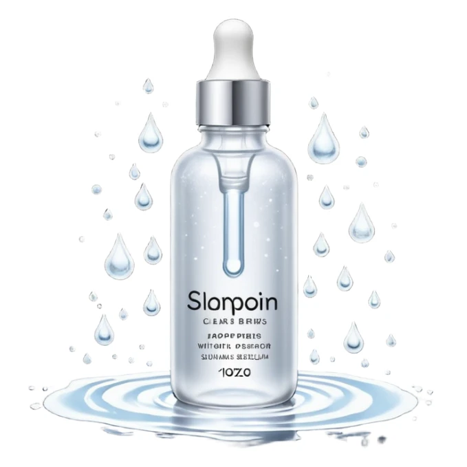 Slim clear dropper bottle with white cap and minimal black text label. Floating above a silver ripple, with icy shimmer rings pulsing outward. Surrounded by tiny frozen sparkles and wrinkle-smoothing energy beams. Looks like a precision anti-aging serum potion — sharp, cold, and potent. sticker