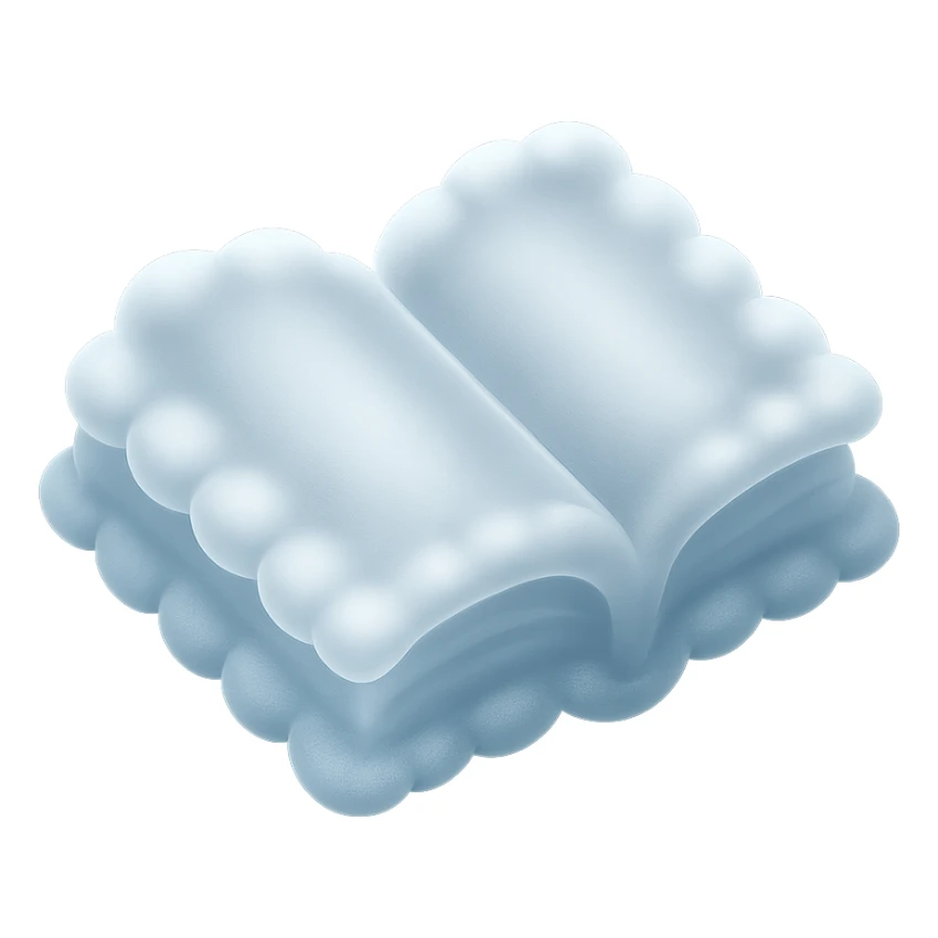 thick open book made entirely of small, very bright white fluffy convex clouds, matte glass style sticker