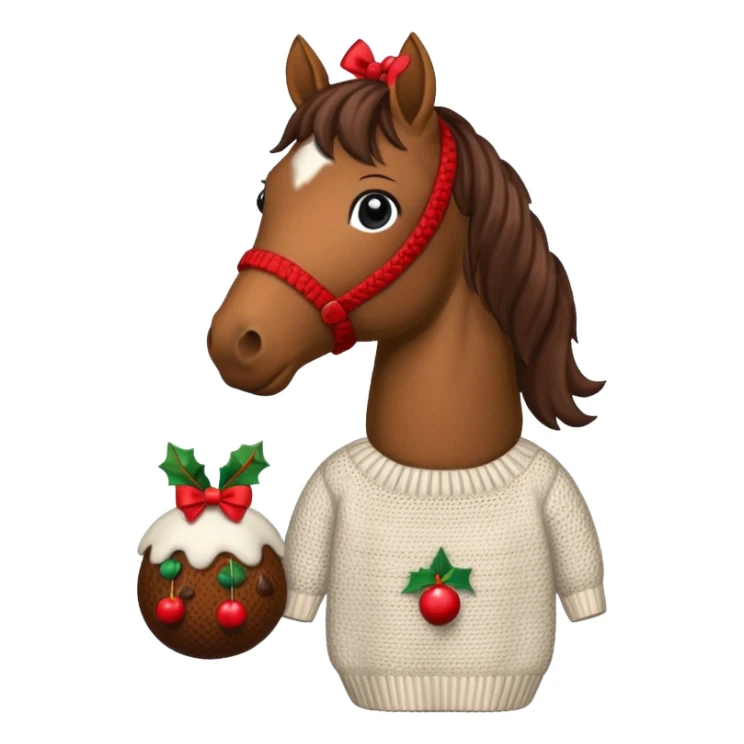 A jumper with à horse and a Christmas pudding with red bows cute sticker