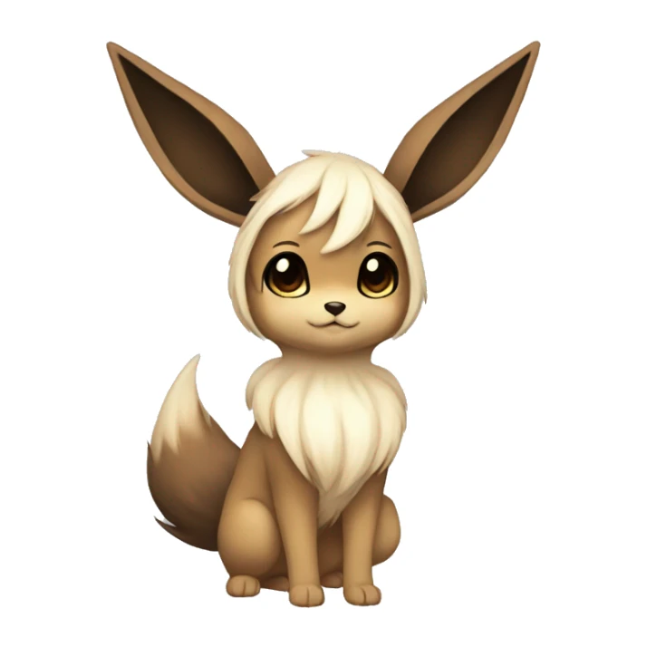 Kawaii Pale Shiny Eevee with dark-brown long emo-hair covering her eyes Full Body sticker