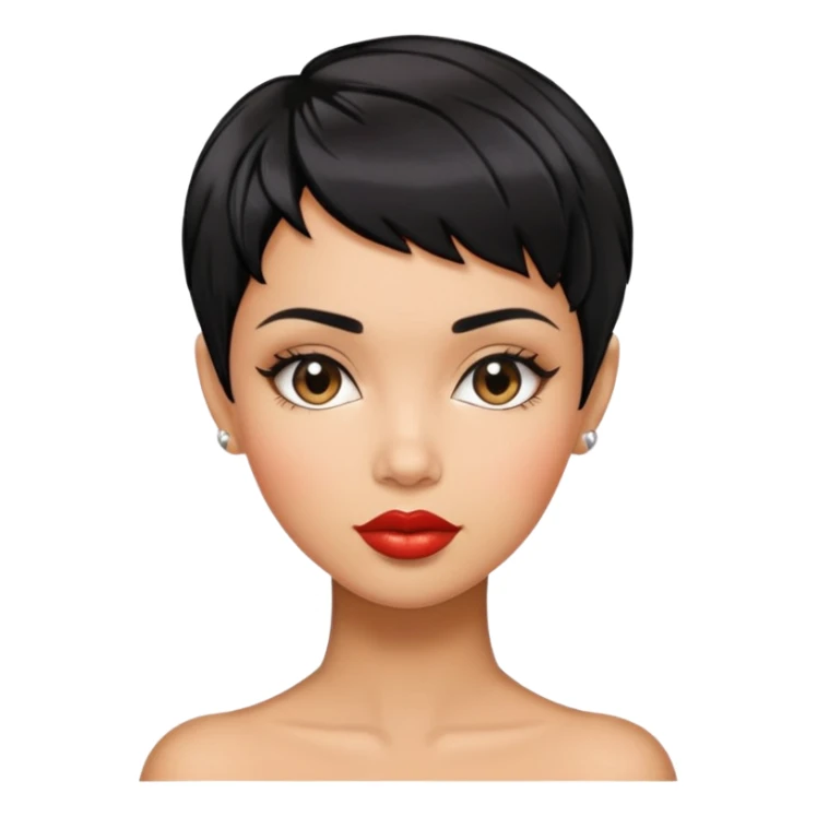 woman pixie cut textured black hair shiny glossy lips sticker