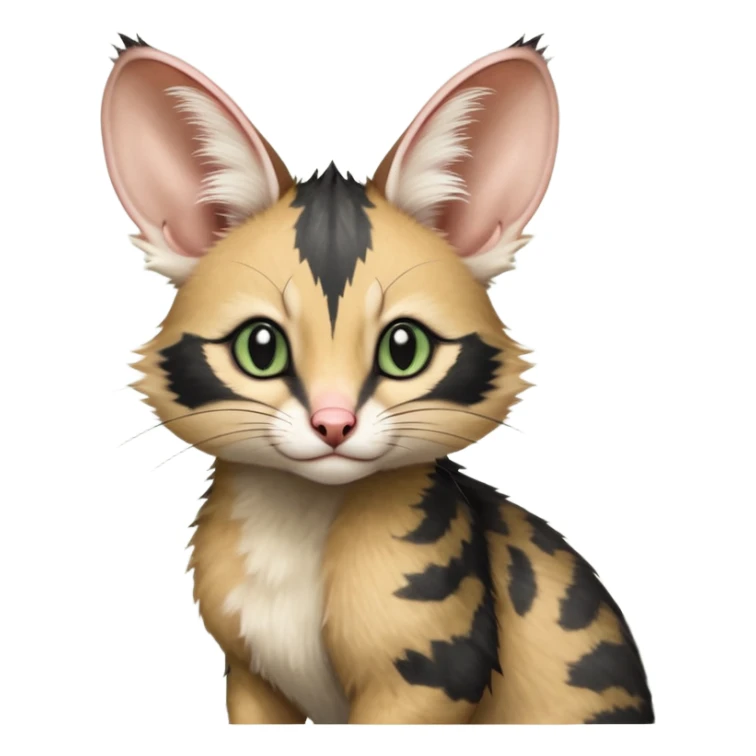 Dark-Green, black-pointed, soft natural realistic romantic vintage antique divine beautiful elegant pretty precious cute young youthful  Fakémon-Pokémon-opossum-feline-mouse-serval-caracal-chinchilla-Minccino-Cinccino-Meowstic-rodent-hybrid-creature with a tail (full body) sticker