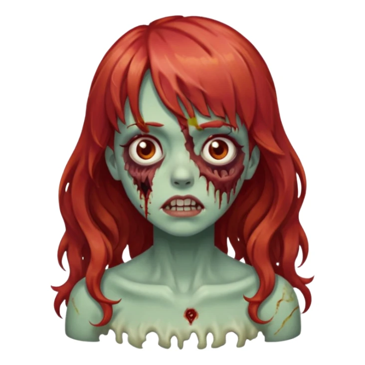 Uma zumbi garota com cabelo vermelho ondulado e franja sticker