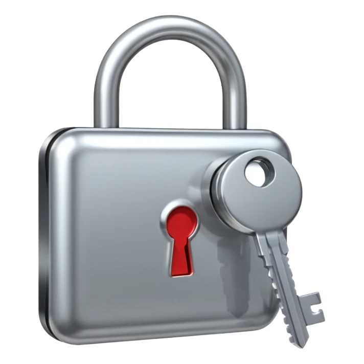 A chrome silver lock and key emoji, smooth metallic surfaces, glossy reflections, luxury swag vibe, minimal iOS emoji style, centered on clean white background sticker