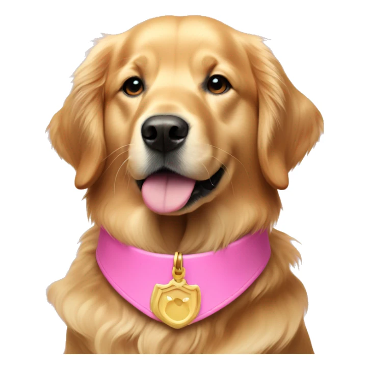 golden retriever wearing a pink collar sticker