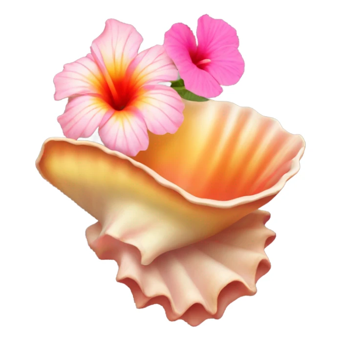 Conch shell with a pink, orange and yellow hibiscus on top  sticker