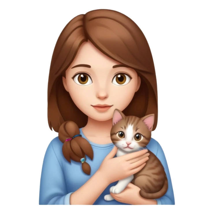 A beautiful brown-haired girl holding a kitten sticker