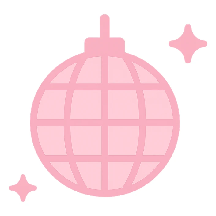 minimal monotone pink disco ball icon, soft and playful, simple clean shapes, slightly rounded, flat style sticker