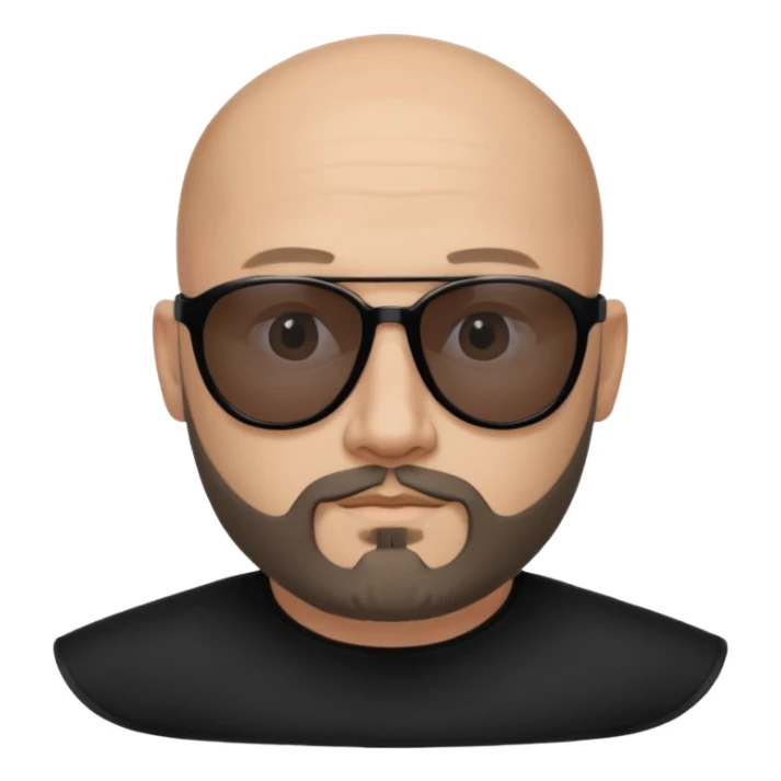 Bald man, wearing black fashion sunglasses, goatee beard sticker