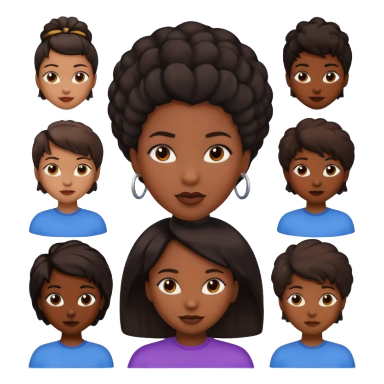 black woman emojis with different types of hair sticker
