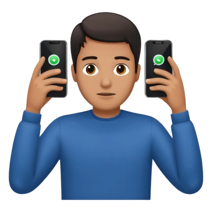 a guy holding 1 smartphone with both hands horizontally on top of his forehead sticker