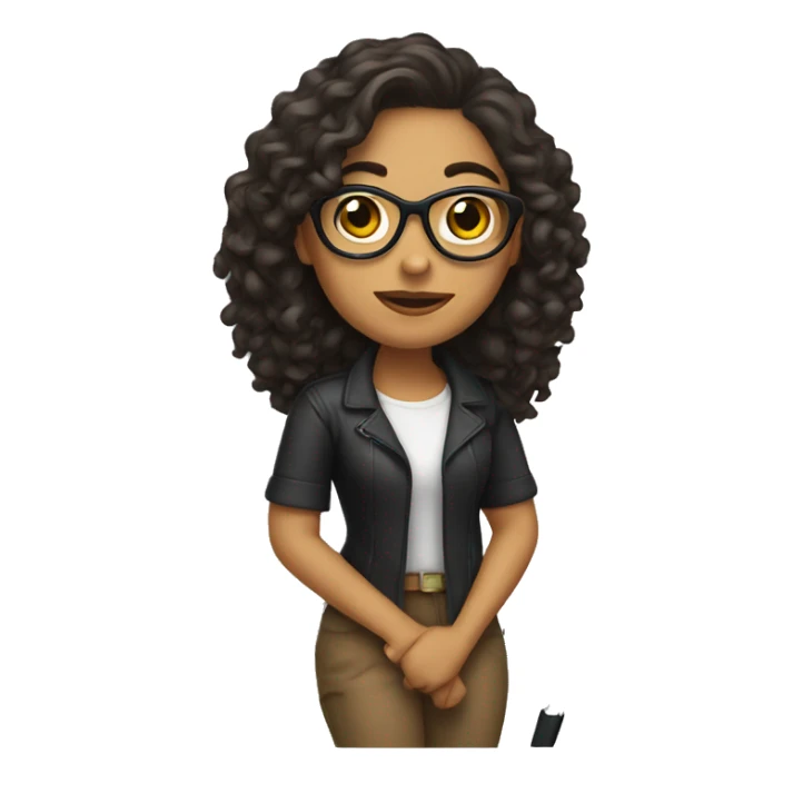 latina with arm crutches, long curly hair, glasses sticker