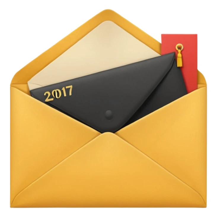 A simple emoji-style icon of a yellow manila envelope with subtle paper texture, clean edges, and a small graduation NUMBER  2017 group-photo icon on the front, representing class memories and archived academic records. sticker