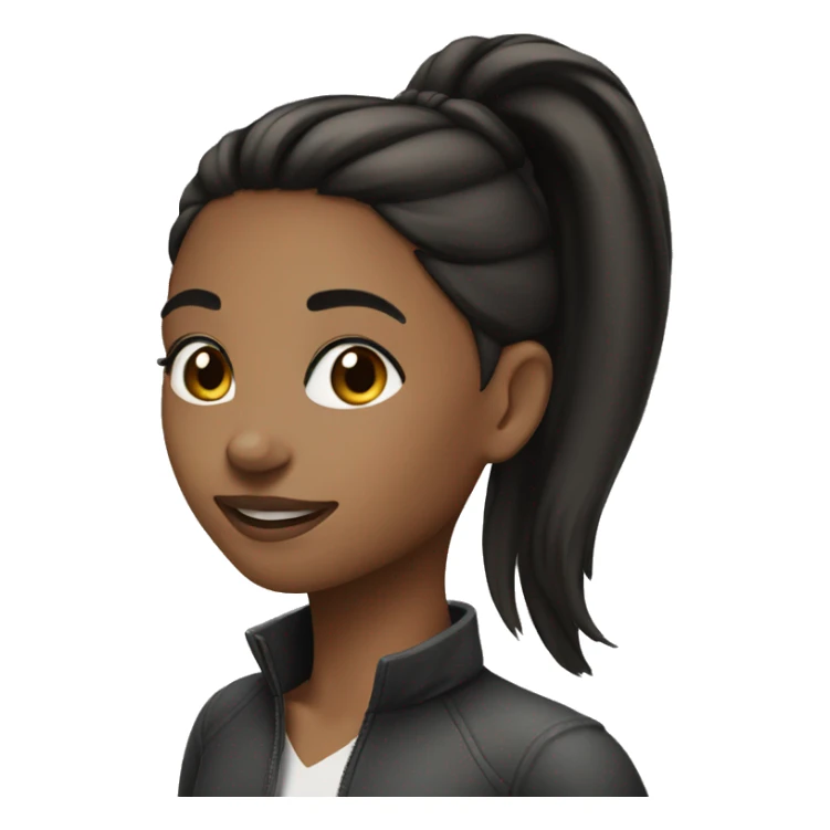 girl medium tone skin black slim ponytail sticker