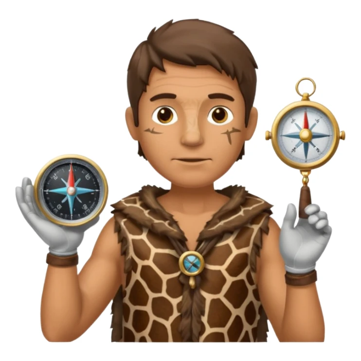 Ancient  man with animal skin clothes with compass sticker
