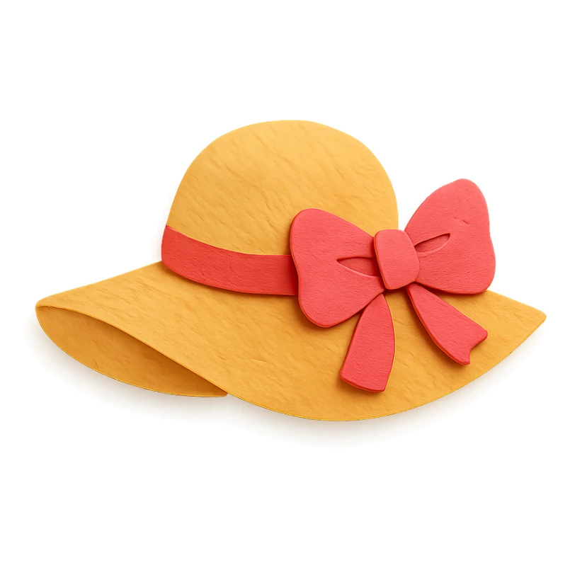 classic wide-brimmed women's sun hat, paper-craft style illustration sticker