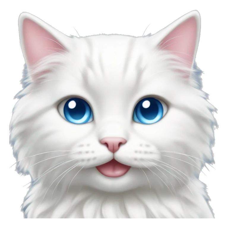 A happy cute fluffy white cat with blue eyes and a light pink bow  sticker