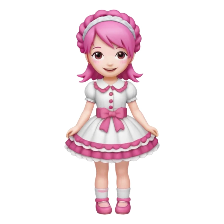 Isolated detaile illustration of the most modern raspberry torte doll figurine full body with pink hair and a hairband sticker
