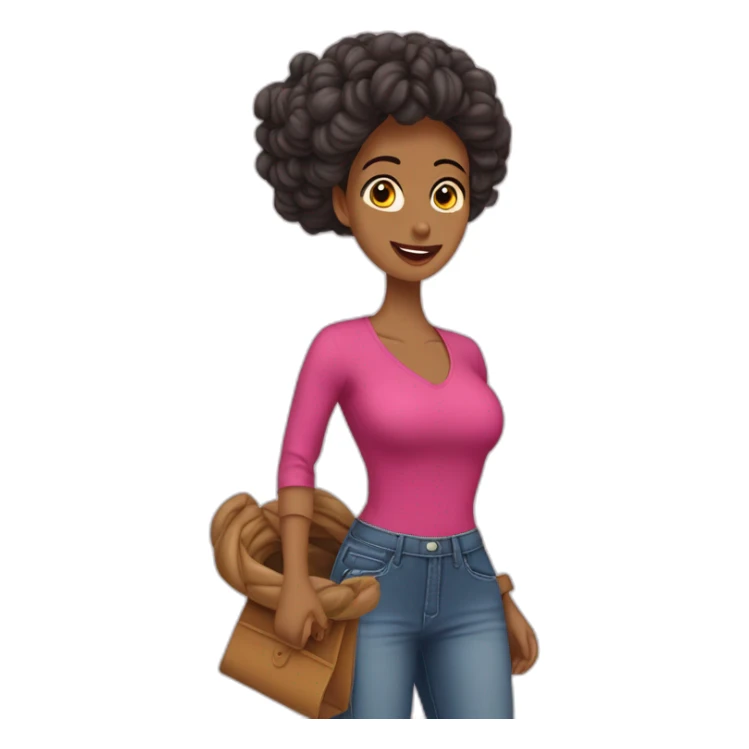 vendedora de zapatos bien vestida con rulos y pelo largo, piel morema sticker