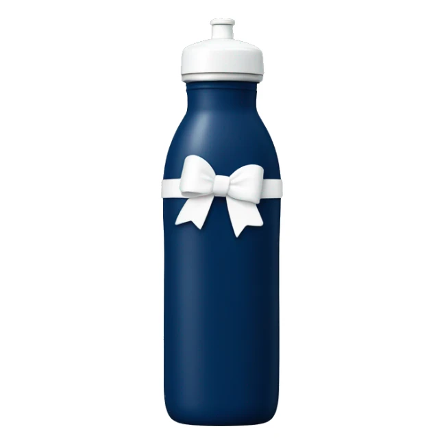 Navy blue water bottle with white lid and white bow around it  sticker