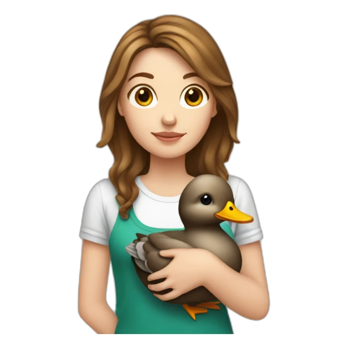 white girl with brown hairs hold a duck sticker