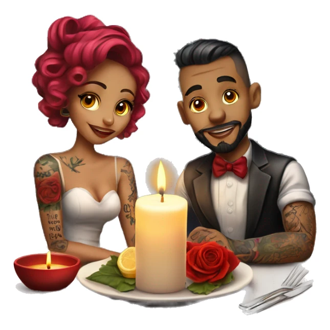 romantic candle light dinner for beautiful tattooed couple sticker