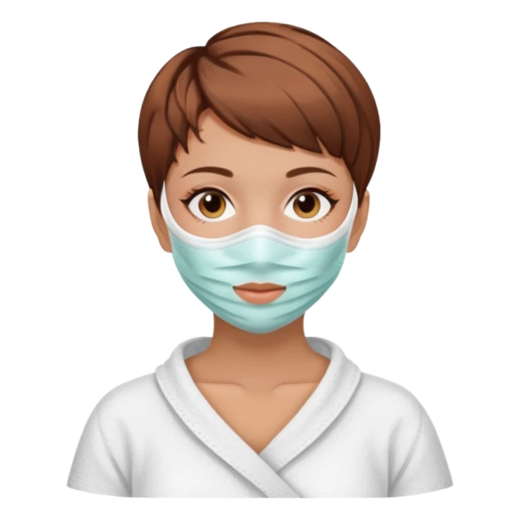 Lady pixiecut Hair Brown with face mask spa beauty full face relaxing sticker