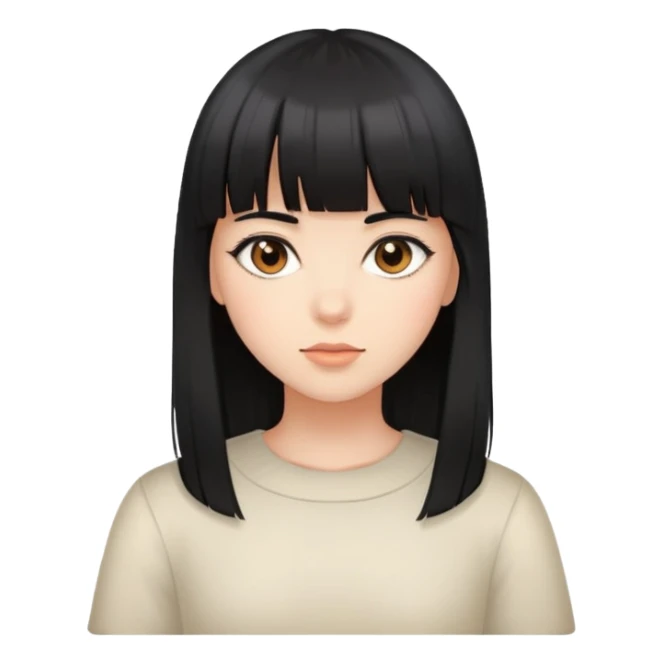 Uma garota de cabelos liso preto e franja. Pele branca e olhos castanhos  sticker